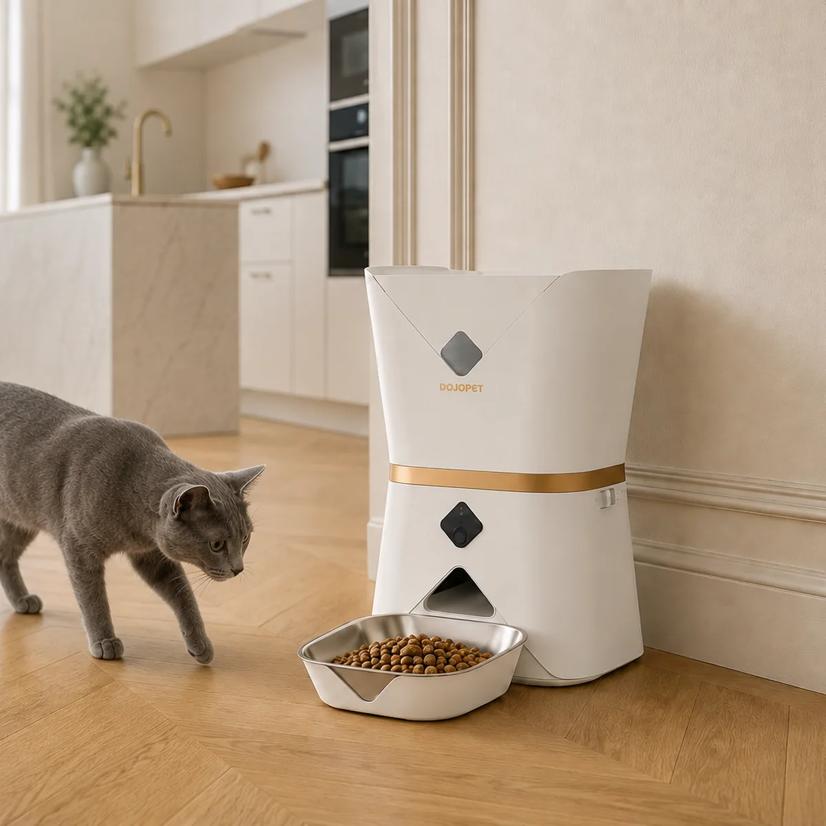 Un chat qui mange à son distributeur NutriTrack